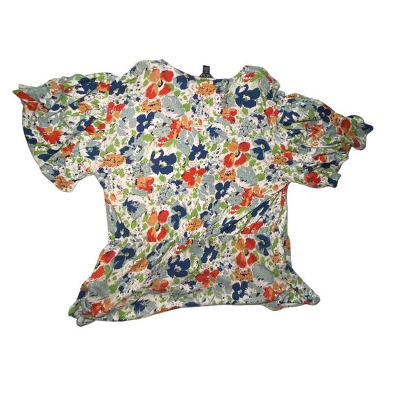 Lauren Ralph Lauren Black Label Floral  Blouse Short Sleeve Peplum Cottagecore - Picture 2 of 7